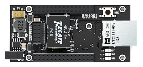 A top-down render of the EM1001.