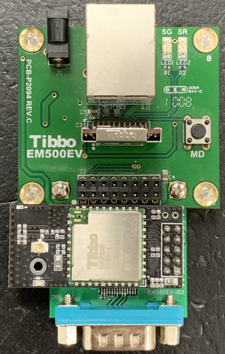 A picture of the EM510EV-W development system with an IB2 interface board.