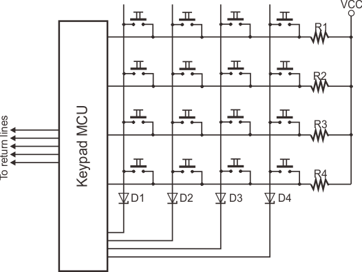 A wiring diagram of an "encoded" keypad.