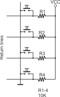 A wiring diagram of a keypad with no scan lines.