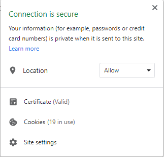A screenshot of the certificate pop-up.