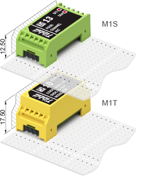 An illustration comparing the heights of M1 "narrow" Tibbits.