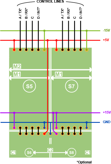 A diagram illustrating the electrical connections of a tile.