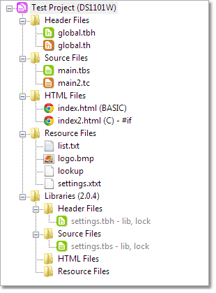 A screenshot of TIDE's project tree.