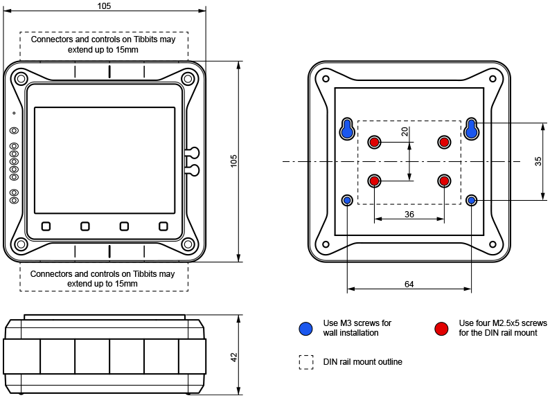A diagram illustrating the dimensions of the TPB2L.