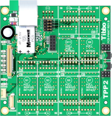 A top-down render of the Size 2 Tibbo Project PCB (TPP2).