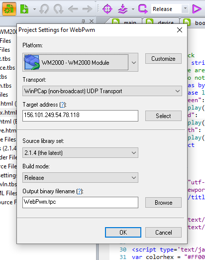 A screenshot of the WebPwm project in TIDE.